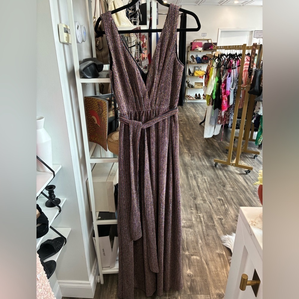 Maniju rainbow shimmer floor length Dress medium NWT